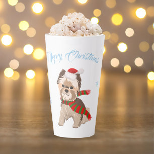 Tasse Latte Adorable Yorkie De Noël À Santa Hat Snowflakes
