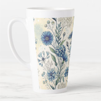 Tasse Latte Aesthetic Blue Wildflowers