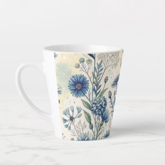 Tasse Latte Aesthetic Blue Wildflowers