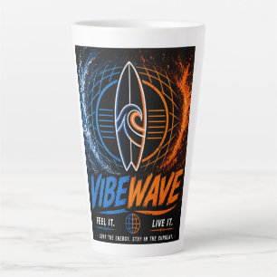 Tasse Latte Affiche Vibe Wave Neon Surf – Rétro Aesthétique Sy