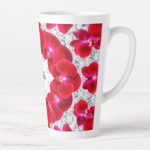 Tasse Latte Agencement Élégant d'Orchidées Rouges