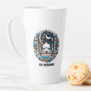 Tasse Latte Aïd Moubarak Décoré Croissant Coloré Mosquée Art