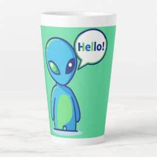 Tasse Latte Alien bleu mignon disant bonjour