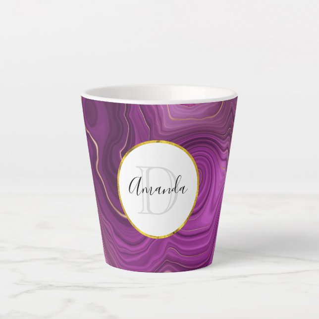Tasse Latte Améthyste Violet Et Monogramme D'Agate Abstrait Or (Devant)