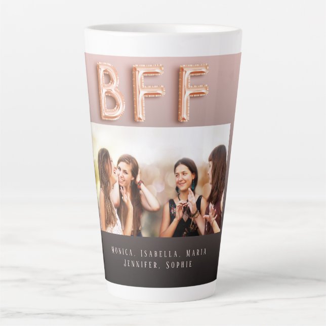 Tasse Latte Amis BFF noir brun photo rose or (Devant)