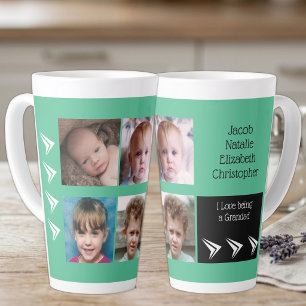 Tasse Latte Amour vert blanc d'être un grand-père avec photos