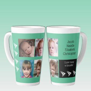 Tasse Latte Amour vert blanc d'être un grand-père avec photos