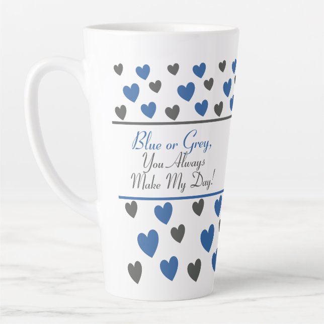 Tasse Latte Amusant, Motivationnel moderne Cute Blue, Grey Hea (Gauche)