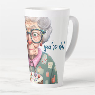 Tasse Latte Amusante Vielle Lady Chat Anniversaire Dernière Mu