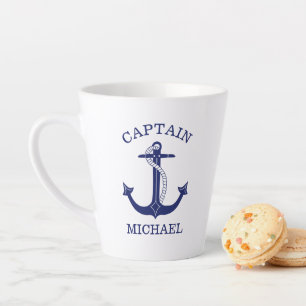Tasse Latte Ancre bleue de la marine nautique Capitaine Ajoute