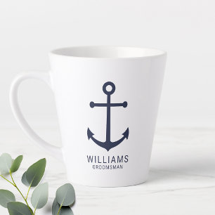 Tasse Latte Ancre Bleue Marine Nautique Groomsmen Personnalisé