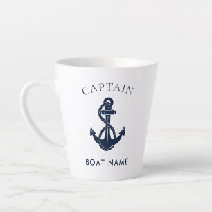 Tasse Latte Ancre de bateau de capitaine nautique personnalisé