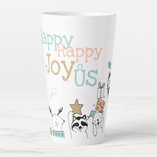 Tasse Latte Animaux de caricatures de vacances amusants heureu (Devant)