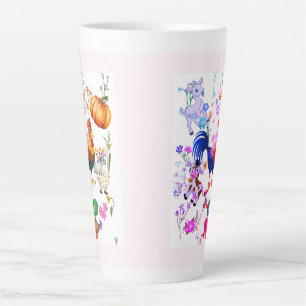 Tasse Latte Animaux de ferme mignons et jolies fleurs