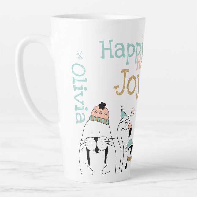Tasse Latte Animaux de vacances amusants Happy Happy Happy (Gauche)