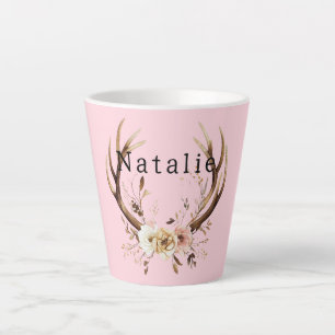 Tasse Latte Antlers de cerfs de fleurs roses Personnalisés
