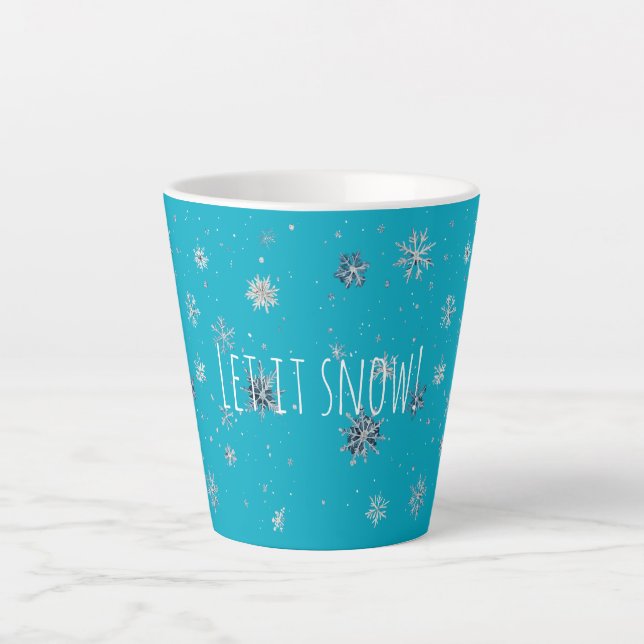 Tasse Latte Aqua Blue Silver White Christmas Snowflakes (Devant)