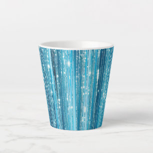 Tasse Latte Aqua Blue White Glam Tinsel Stripes Tags cadeaux