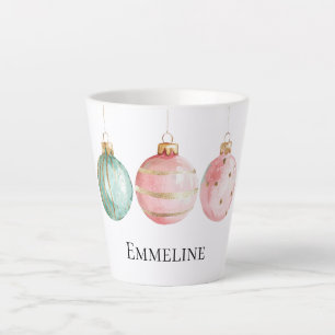 Tasse Latte Aqua Mint Pink Or Ornements de Noël Nom
