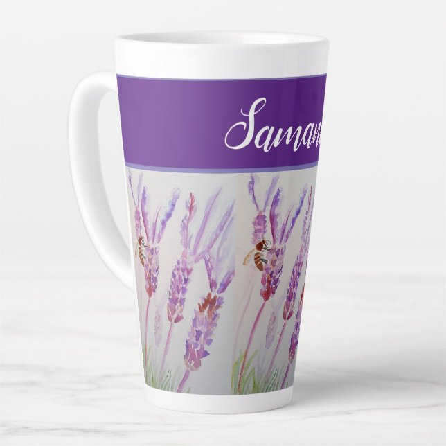 Tasse Latte Aquarelle à lave peinte à la main Anniversaire (Angle gauche)