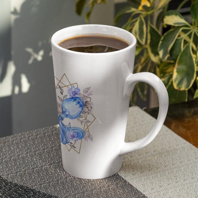 Tasse Latte Aquarelle Aquarius Astrologie Zodiac | Monogramme (Créateur téléchargé)