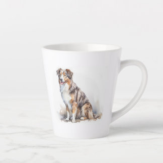 Tasse Latte Aquarelle Australian Shepherd
