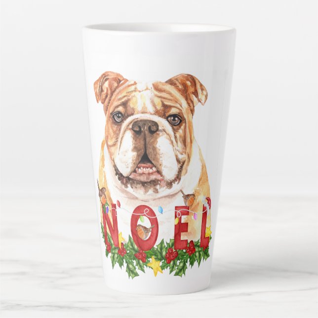 Tasse Latte Aquarelle Bulldog Noel Noël (Devant)