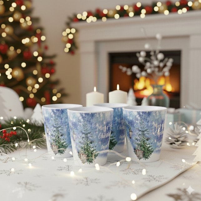 Tasse Latte Aquarelle 🎄 cadeaux de lanterne d'arbre de Noël (Watercolor Christmas Tree Lantern Gifts Memory Latte Mug ©Susanne Sachers - Sunny Mind 🌞)