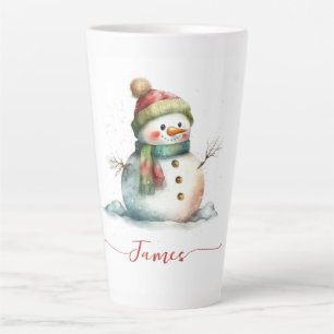 Tasse Latte Aquarelle de motoneige mignonne Noël personnalisé