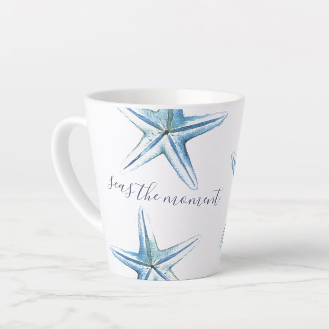 Tasse Latte Aquarelle de poisson bleu marine (Angle gauche)