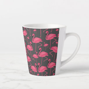Tasse Latte Aquarelle d'oiseau Flamant rose en gris foncé