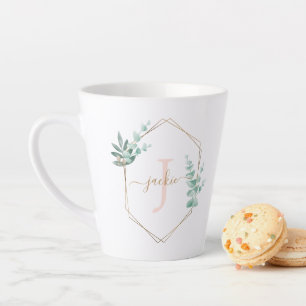 Tasse Latte Aquarelle Eucalyptus Monogramme encadré