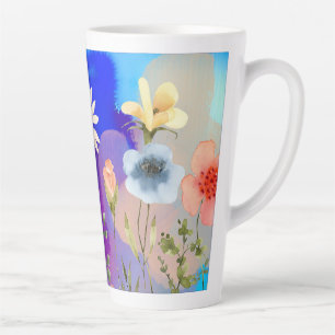 Tasse Latte Aquarelle Fleur sauvage naturel