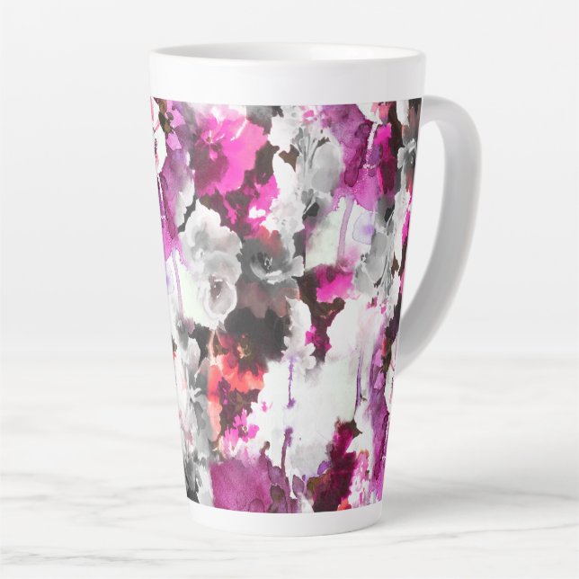 Tasse Latte Aquarelle florale - Design abstrait rose et blanc (Angle droit)