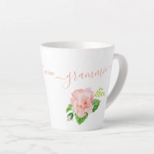 Tasse Latte Aquarelle Grammie Rose Peach Coral Rose