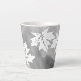 Tasse Latte Aquarelle grise et feuilles d'érable blanc