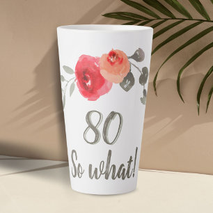 Tasse Latte Aquarelle Inspirationnelle 80e anniversaire Floral