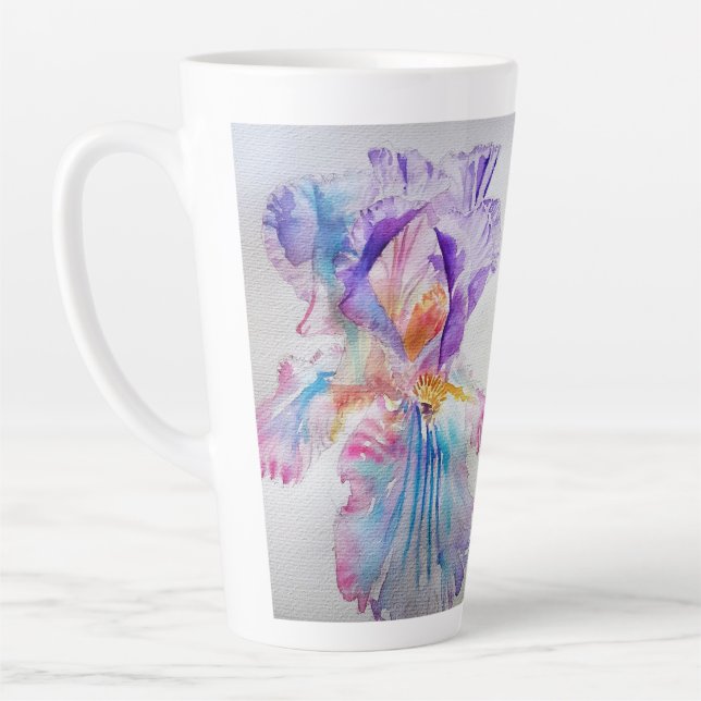 Tasse Latte Aquarelle Iris Fleur Peinture art irises Café (Gauche)