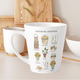 Tasse Latte Aquarelle Jardinage Outils Jardin de tournesol