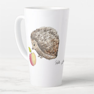 Tasse Latte Aquarelle joli hérisson et pomme