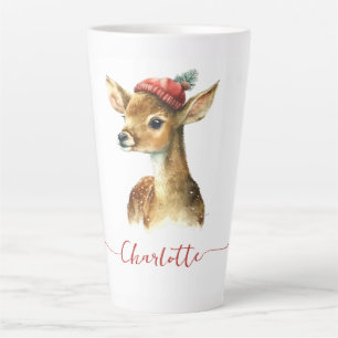 Tasse Latte Aquarelle mignonne Cerf de Noël personnalisé