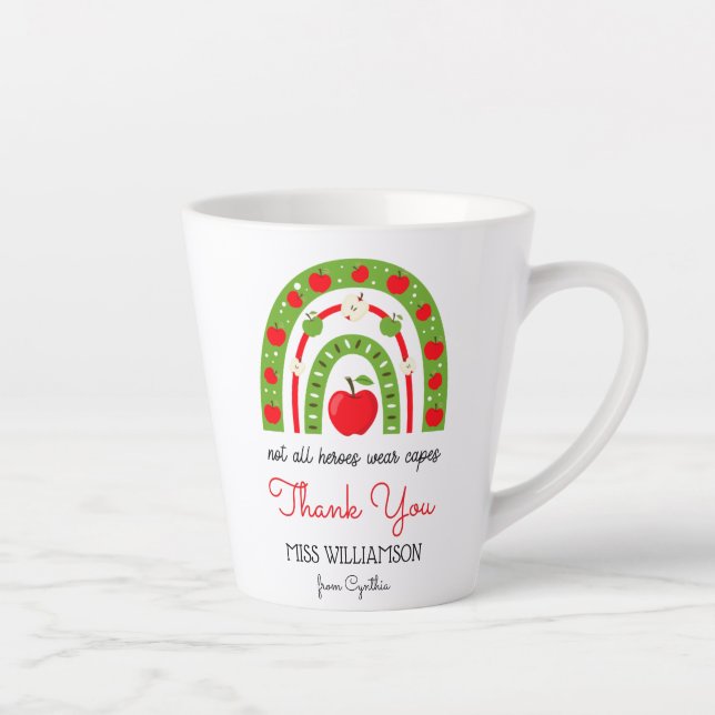Tasse Latte Aquarelle moderne Rainbow Teacher Merci (Droite)