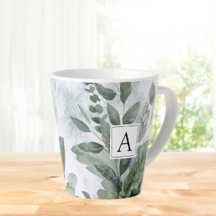Tasse Latte Aquarelle monogramme Sage rustique Vert