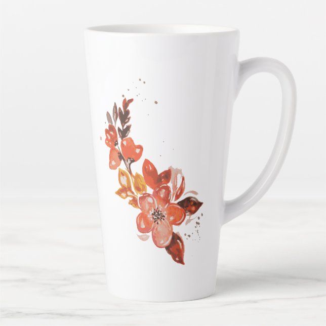 Tasse Latte Aquarelle orange Floral (Droite)