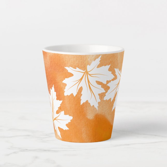 Tasse Latte Aquarelle orange moderne et feuilles d'érable blan (Devant)