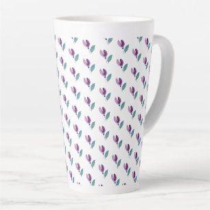 Tasse Latte Aquarelle peinte à la main Fleurs Vertes Violettes