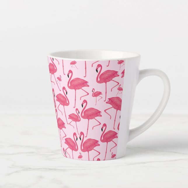 Tasse Latte Aquarelle rose Flamant rose sur design rose (Droite)
