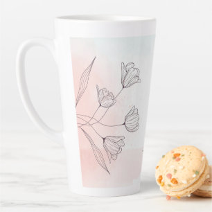 Tasse Latte Aquarelle rose romantique Floral