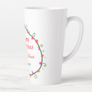Tasse Latte aquarelle rouge blanc floral wreath joyeux Noël