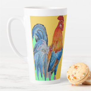 Tasse Latte Aquarelle rouge Cockerel Chicken Art